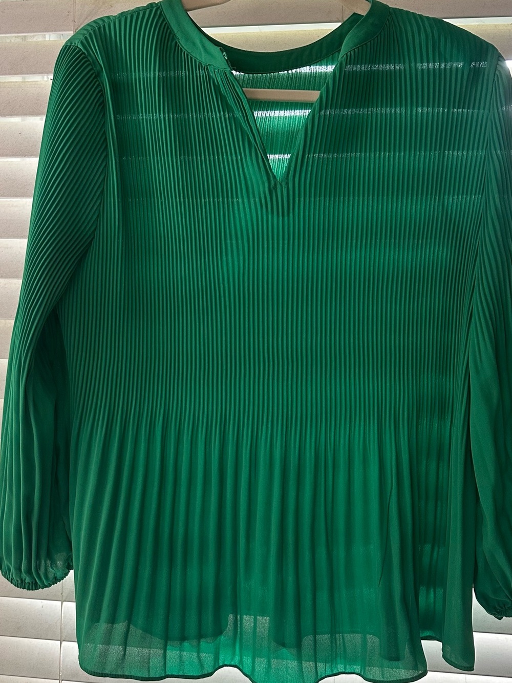 Adrianna Papell Kelly Green Pleated V-Notch Blouse